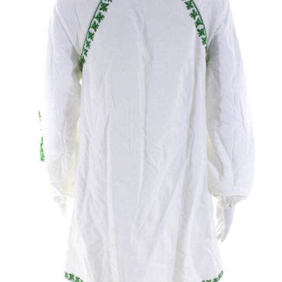 Roller Rabbit Tasha Rylina Cover-Up Mini Dress in White with Green Embroidery. - Picture 7 of 10